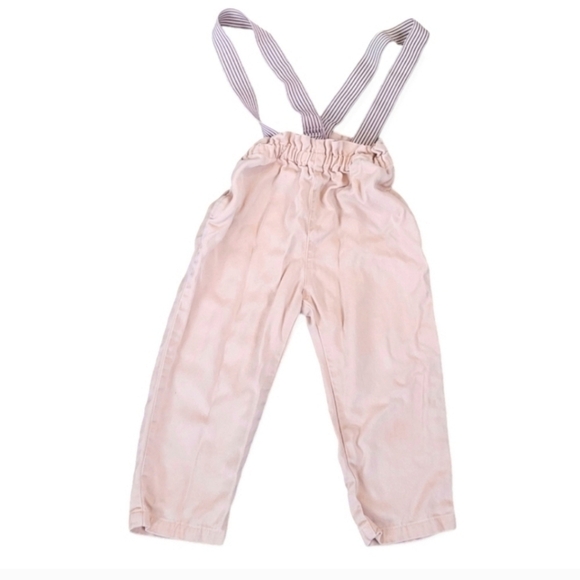 Zara Baby Girl Pink Pants with Suspenders Size 2-3 Years 100% lyocell - Picture 1 of 6